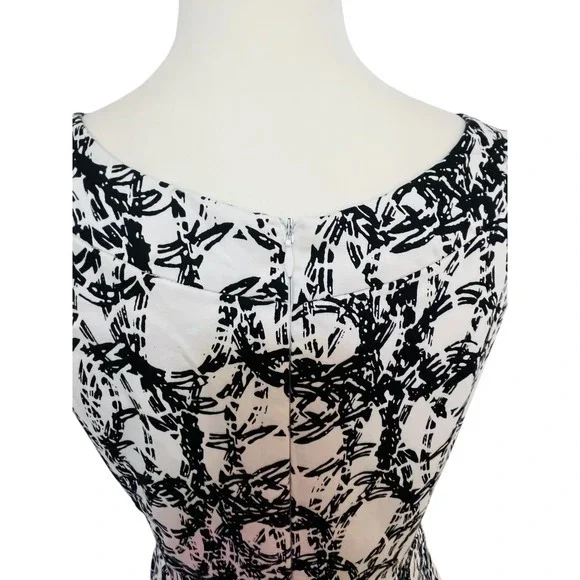 Calvin Klein Size 4 Fit & Flare Dress Sleeveless Black White Print - Picture 8 of 11